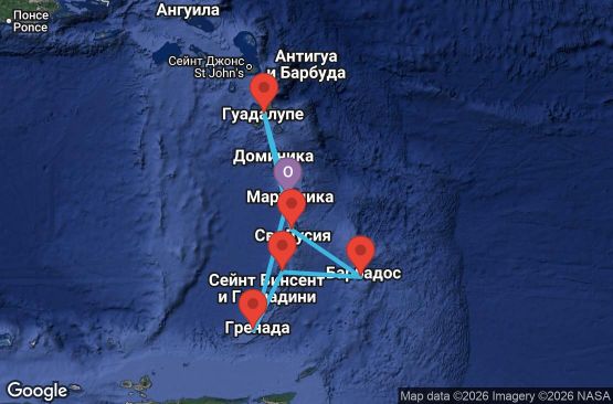 Маршрут на круиз 7 дни Мартиника, Гваделупа, Сейнт Лусия, Барбадос, Сейнт Винсент и Гренадини, Гренада - UZ2F