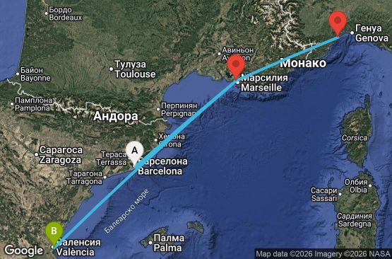 Маршрут на круиз 5 дни Испания, Франция, Италия - BCN05A2N