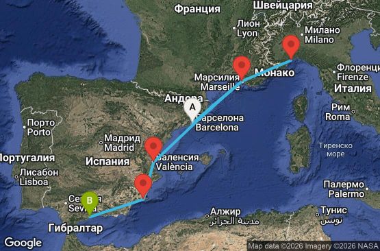 Маршрут на круиз 7 дни Испания, Франция, Италия - BCN07A69