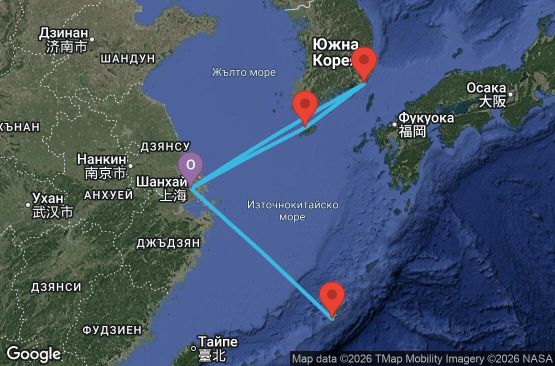 Маршрут на круиз 8 дни Китай, Япония, Южна Корея - UZ7T