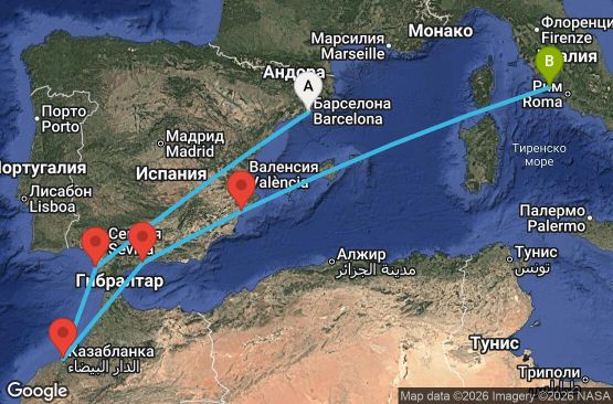 Маршрут на круиз 7 дни Испания, Мароко, Италия - UXS1