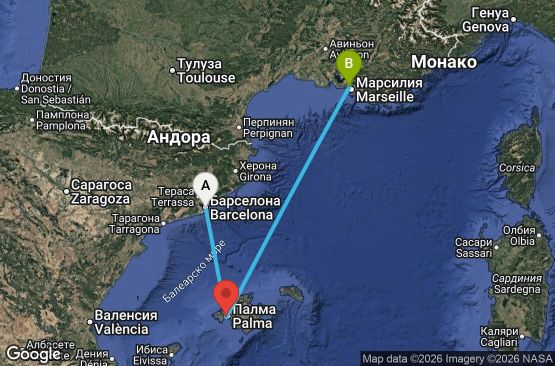 Маршрут на круиз 2 дни Испания, Франция - UXWW