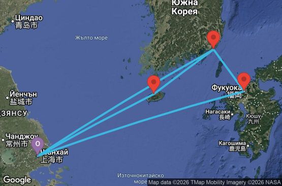 Маршрут на круиз 9 дни Китай, Япония, Южна Корея - UZ9D