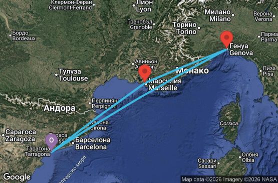 Маршрут на круиз 4 дни Испания, Франция, Италия - UZ62