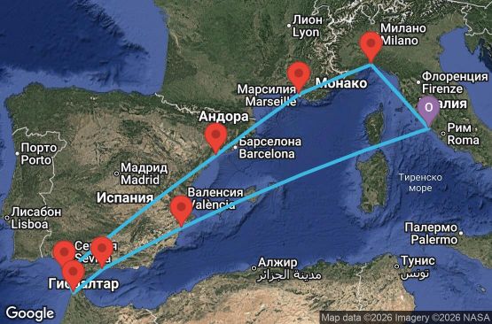 Маршрут на круиз 10 дни Италия, Франция, Испания, Мароко - UYSS