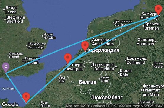 Маршрут на круиз 7 дни Великобритания, Франция, Нидерландия, Белгия, Германия - UZ1V