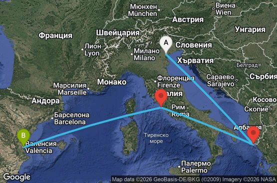 Маршрут на круиз 6 дни Италия, Гърция, Испания - UZ5T