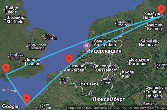 Маршрут на круиз 7 дни Нидерландия, Германия, Великобритания, Франция, Белгия - UZ1D