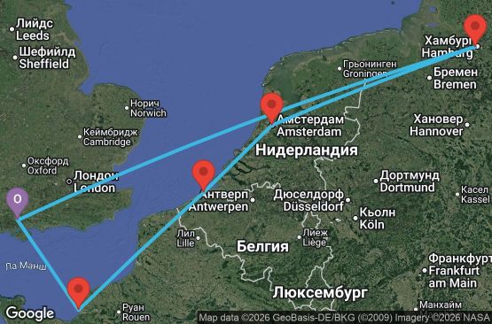 Маршрут на круиз 7 дни Великобритания, Франция, Белгия, Нидерландия, Германия - UZ1P