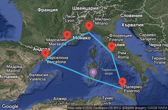 Маршрут на круиз 7 дни Италия, Франция, Испания - CAG07A1D