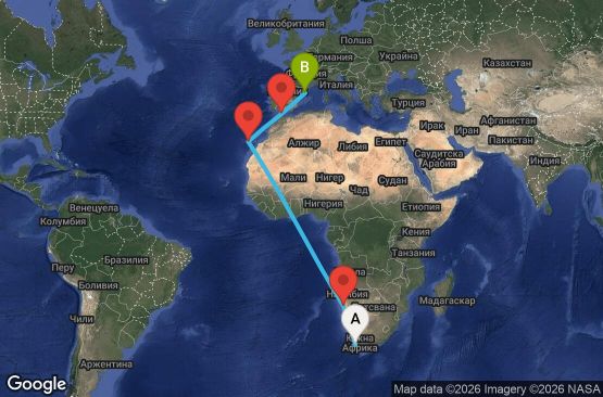 Маршрут на круиз 18 дни Южна Африка, Намибия, Испания, Гибралтар - CPT18A0I
