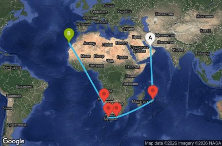 Маршрут на круиз 28 дни Обединени арабски емирства, Мавриций, Южна Африка, Намибия, Испания - DXB28A05