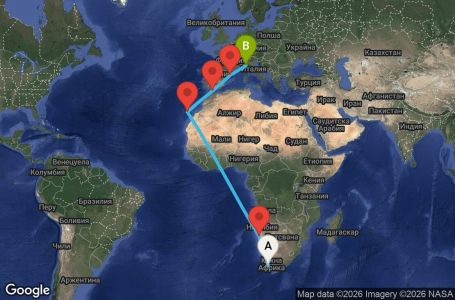 Маршрут на круиз 19 дни Южна Африка, Намибия, Испания, Гибралтар, Италия - CPT19A09