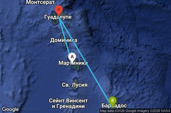 Маршрут на круиз 3 дни Мартиника, Гваделупа, Барбадос - UZ9J