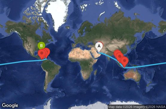 Маршрут на круиз 108 дни Обединени арабски емирства, Оман, Тайланд, Малайзия, Сингапур, Индонезия, Панама, Колумбия, Нидерландски Антили, САЩ - EX20290106DXBMIA