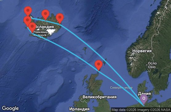 Маршрут на круиз 12 дни Германия, Исландия, Великобритания - HAM12A0S