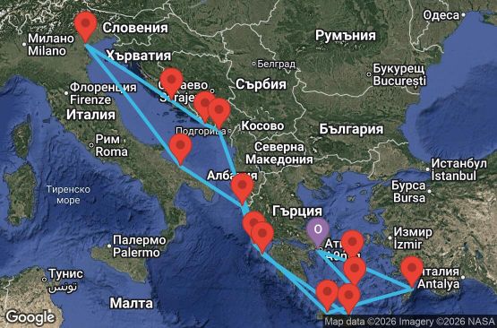 Маршрут на круиз 14 дни Гърция, Черна гора, Хърватия, Италия - ATH14A0J