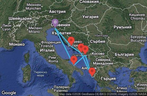 Маршрут на круиз 7 дни Италия, Черна гора, Гърция, Хърватия - TRS07A0S