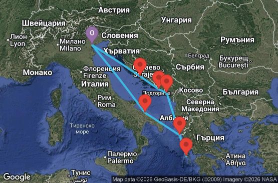 Маршрут на круиз 7 дни Италия, Гърция, Черна гора, Хърватия - PMA07A2S