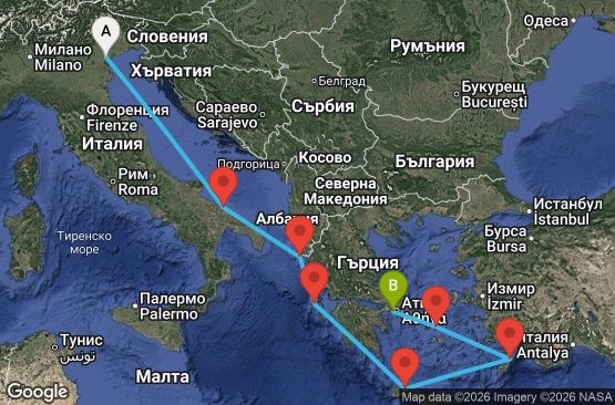 Маршрут на круиз 7 дни Италия, Гърция - PMA07A2Q