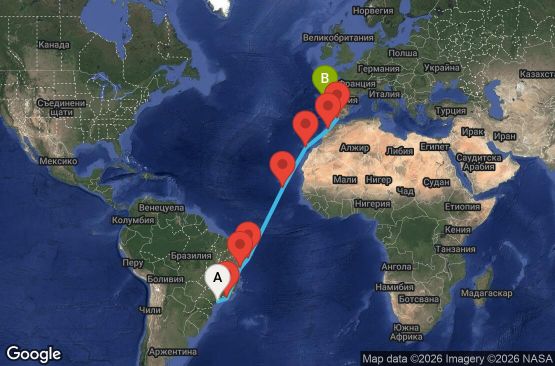 Маршрут на круиз 18 дни Бразилия, Кабо Верде, Испания, Мароко, Португалия - SSZ18A0H