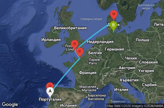 Маршрут на круиз 8 дни Португалия, Испания, Франция, Великобритания, Дания, Германия - LEX08A01