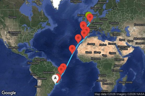 Маршрут на круиз 22 дни Бразилия, Кабо Верде, Испания, Мароко, Португалия, Франция, Великобритания - SSZ22A07