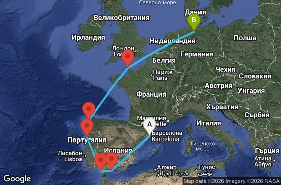 Маршрут на круиз 10 дни Испания, Португалия, Франция, Германия - BCN10A1H