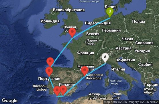 Маршрут на круиз 11 дни Италия, Испания, Португалия, Франция, Германия - SVN11A0T