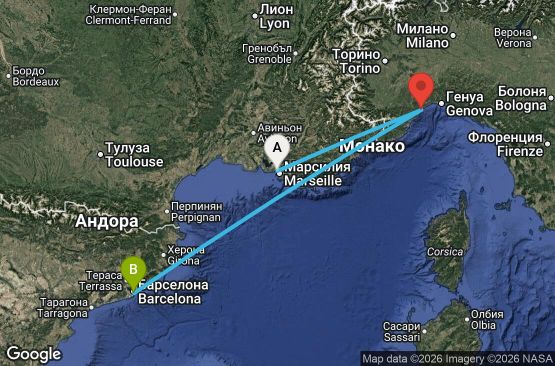 Маршрут на круиз 2 дни Франция, Италия, Испания - MRS02A1D