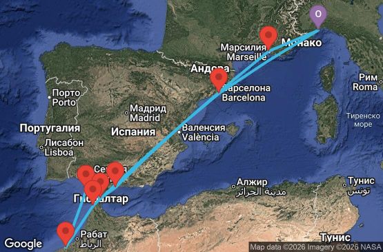 Маршрут на круиз 10 дни Италия, Испания, Мароко, Гибралтар, Франция - SVN10A21