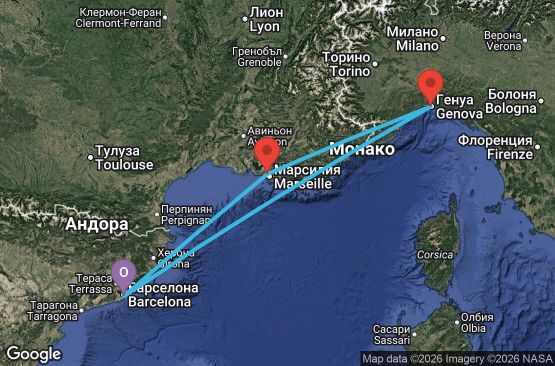 Маршрут на круиз 3 дни Испания, Италия, Франция - BCN03A3K