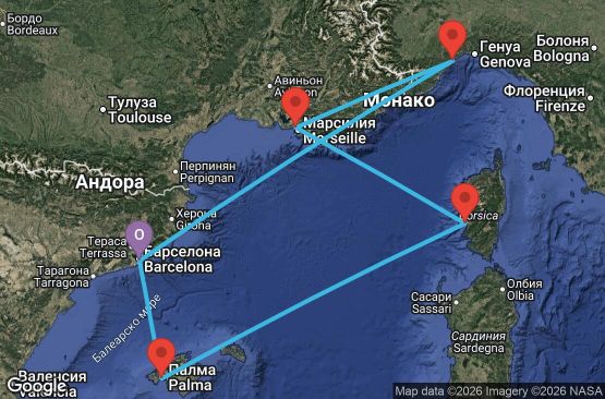 Маршрут на круиз 6 дни Испания, Франция, Италия - BCN06A25