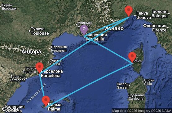 Маршрут на круиз 6 дни Франция, Италия, Испания - MRS06A35