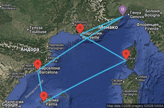 Маршрут на круиз 6 дни Италия, Испания, Франция - SVN06A36