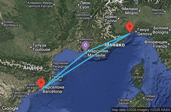 Маршрут на круиз 4 дни Франция, Италия, Испания - MRS04A3R
