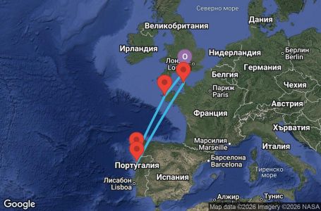 Маршрут на круиз 7 дни Великобритания, Франция, Испания, Португалия - UZAV