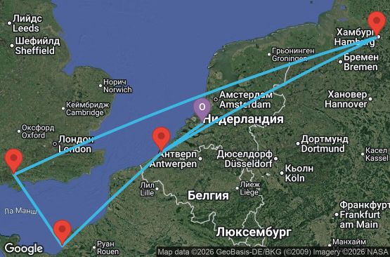 Маршрут на круиз 8 дни Нидерландия, Белгия, Германия, Великобритания, Франция - UZ1X