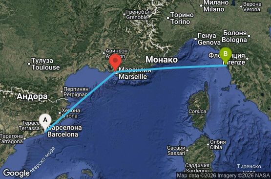 Маршрут на круиз 2 дни Испания, Франция, Италия - UXI5