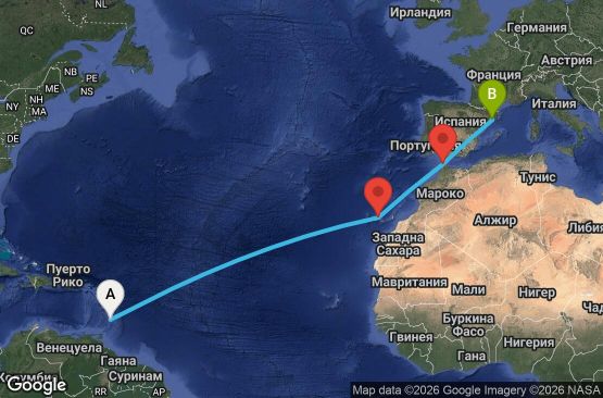 Маршрут на круиз 11 дни Барбадос, Испания, Мароко - BGI11A00