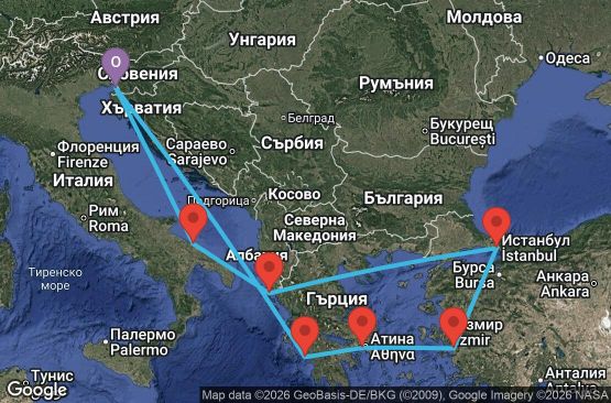 Маршрут на круиз 9 дни Италия, Гърция, Турция - UZB4