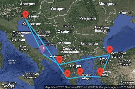 Маршрут на круиз 9 дни Италия, Гърция, Турция - UZB5