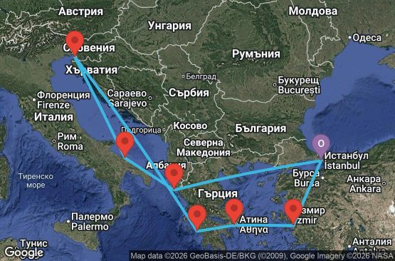 Маршрут на круиз 9 дни Турция, Гърция, Италия - UZB6