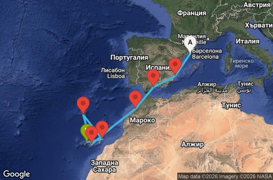 Маршрут на круиз 9 дни Испания, Мароко, Португалия - BCN09A0J