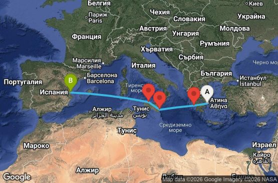 Маршрут на круиз 5 дни Гърция, Италия, Испания - UYO1