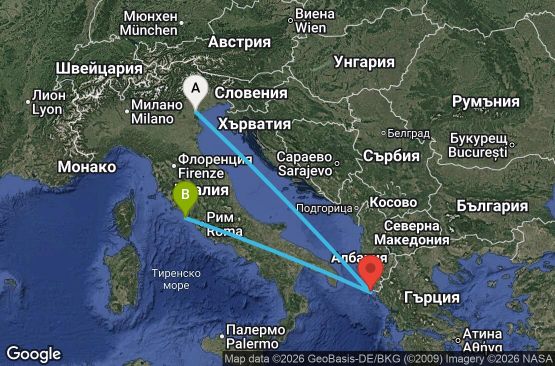 Маршрут на круиз 4 дни Италия, Гърция - UZ5Z