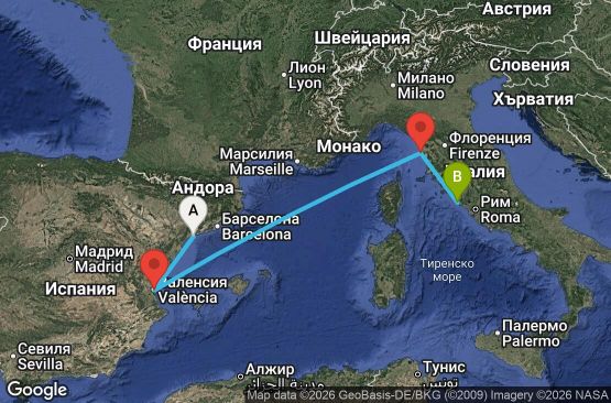 Маршрут на круиз 4 дни Испания, Италия - UZ0S