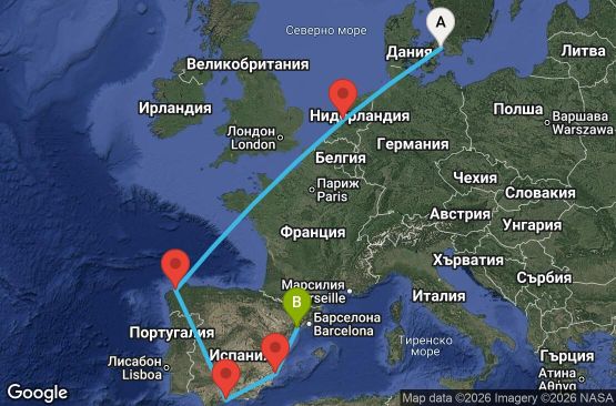 Маршрут на круиз 9 дни Дания, Нидерландия, Испания - UZBZ