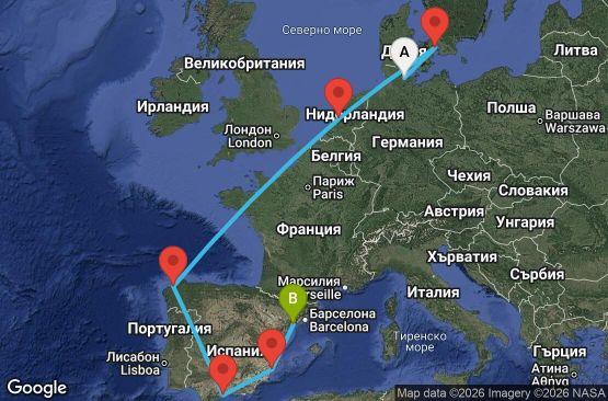 Маршрут на круиз 10 дни Германия, Дания, Нидерландия, Испания - UZBT