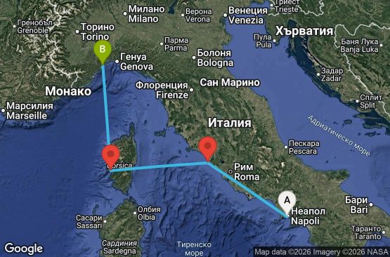 Маршрут на круиз Italy, Corsica (France) - NAP03A0B